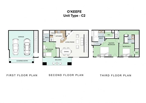 3 bedroom 3 bathroom Floor plan A at Landing at Round Rock, Texas